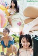 A collage of photos of a young woman in a bikini.